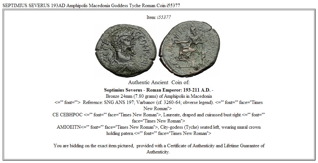 SEPTIMIUS SEVERUS 193AD Amphipolis Macedonia Goddess Tyche Roman Coin i55377