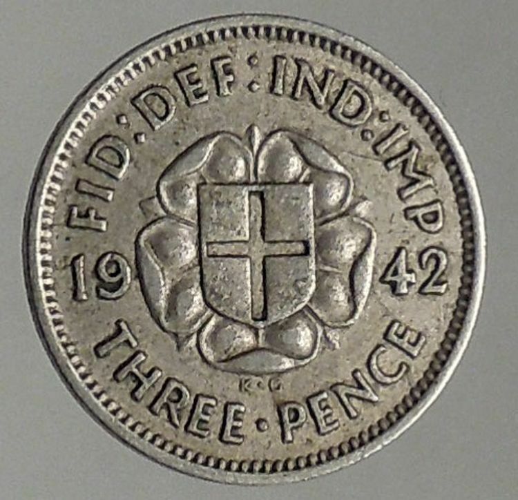 1942 UK Great Britain United Kingdom GEORGE VI Threepence Silver Coin i56863