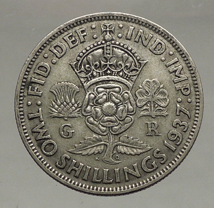 1937 United Kingdom Great Britain GEORGE VI Silver Florin 2Shillings Coin i56662