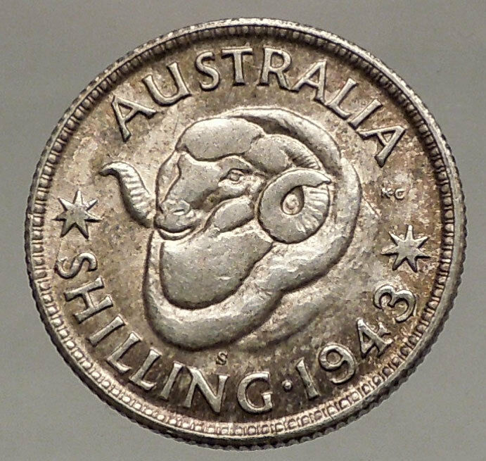 1943 AUSTRALIA King George VI of United Kingdom Silver Shilling Coin RAM i57111