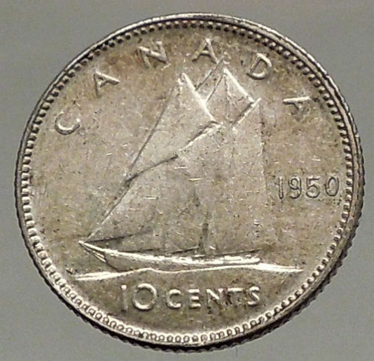 1950 CANADA King George VI - Silver 10 Cent SILVER Coin - BLUENOSE SHIP i57103