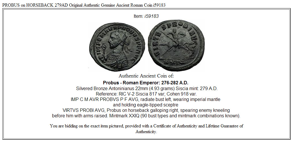 PROBUS on HORSEBACK 279AD Original Authentic Genuine Ancient Roman Coin i59183