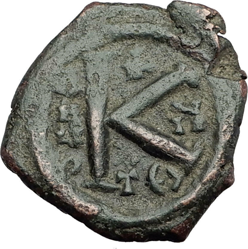 JUSTIN II & Sophia 565AD Half Follis Thessalonica Ancient Byzantine Coin i62737