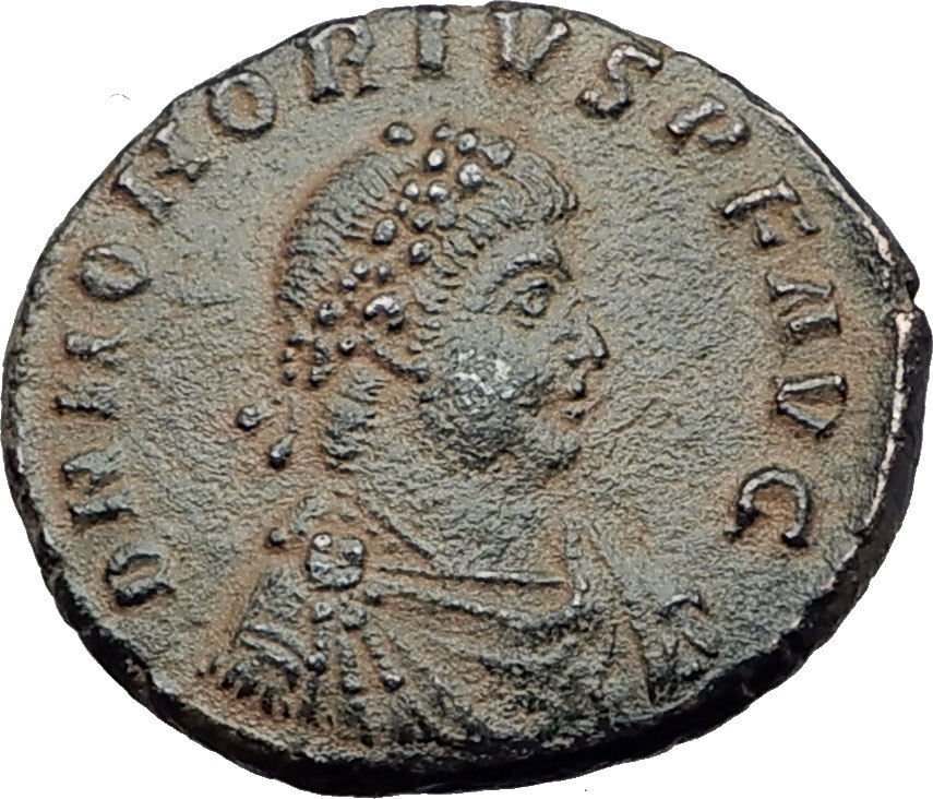 HONORIUS w Globe & Labarum 393AD Genuine Authentic Ancient Roman Coin i63477