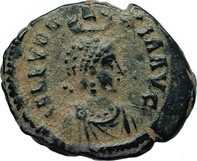 EUDOXIA Arcadius Wife 401AD Authentic Ancient Roman Coin VICTORY CHI-RHO i66449