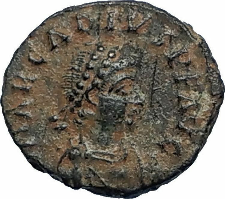 ARCADIUS Authentic 383AD Ancient Roman Coin w VICTORY ANGEL Staurogram i67201