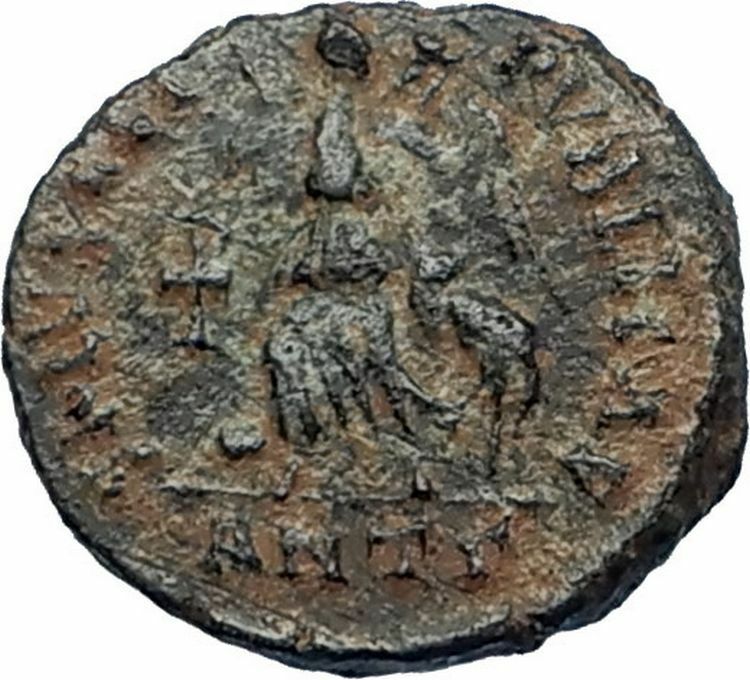 ARCADIUS Authentic 383AD Ancient Roman Coin w VICTORY ANGEL Staurogram i67201