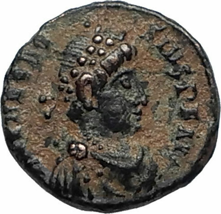 THEODOSIUS I the Great 388AD Ancient Roman Coin VICTORY ANGEL & CROSS i67020