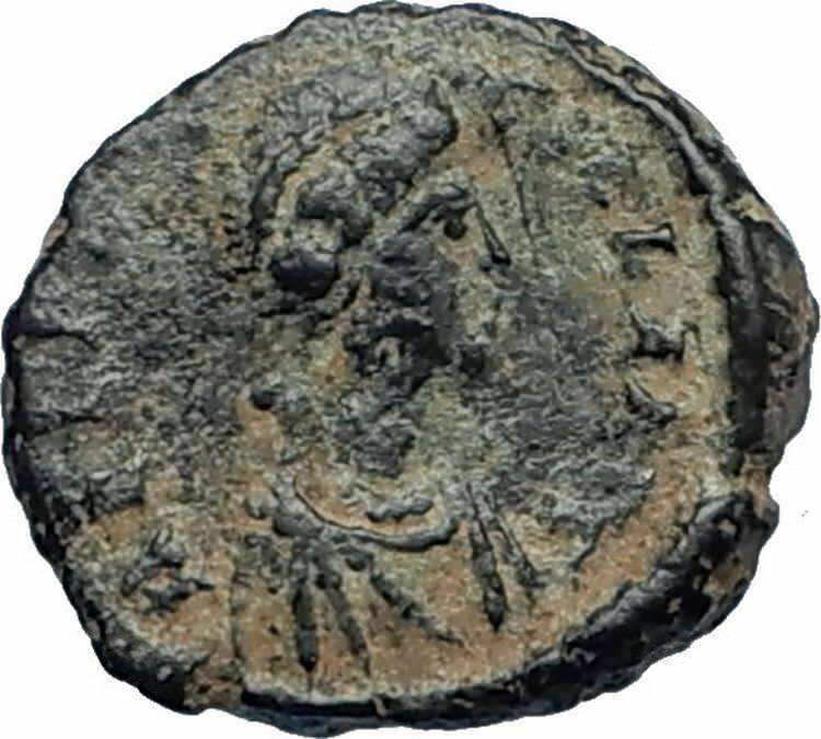 AELIA FLACILLA Theodosius I Wife 383AD Ancient Roman Coin VICTORY CHI-RHO i67389