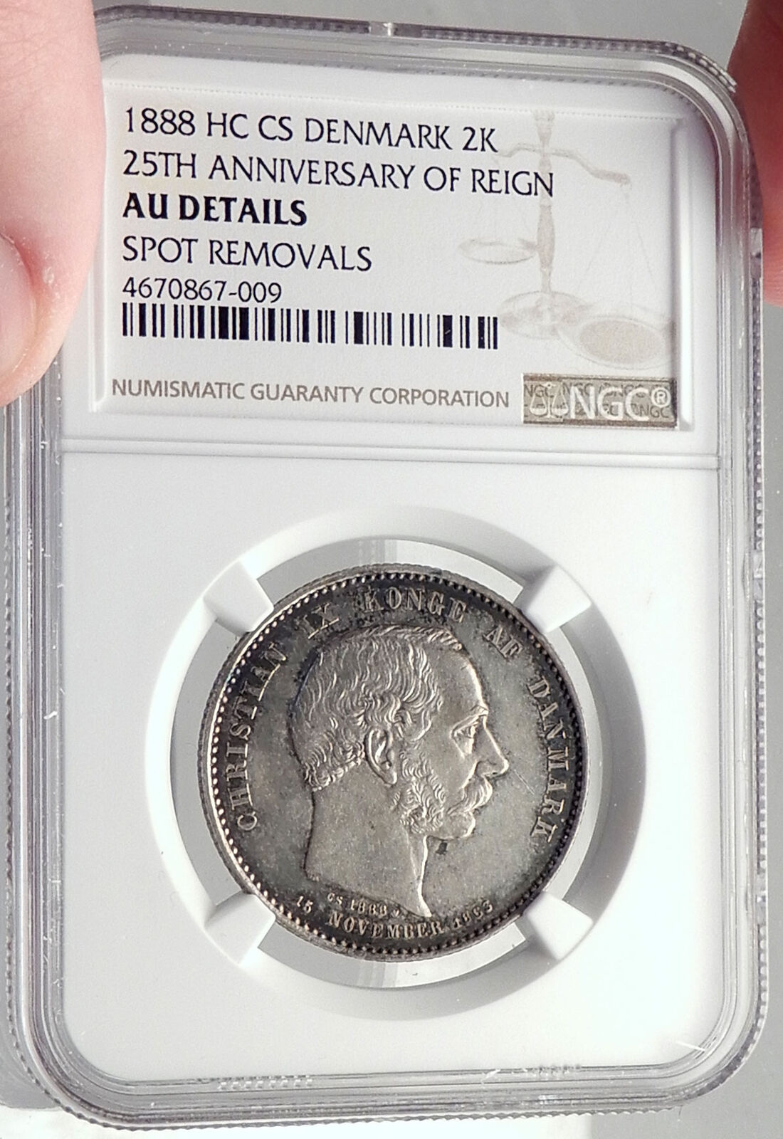 1888 DENMARK King Christian IX 25th Anniversary Silver 2 Kroner Coin NGC i70017