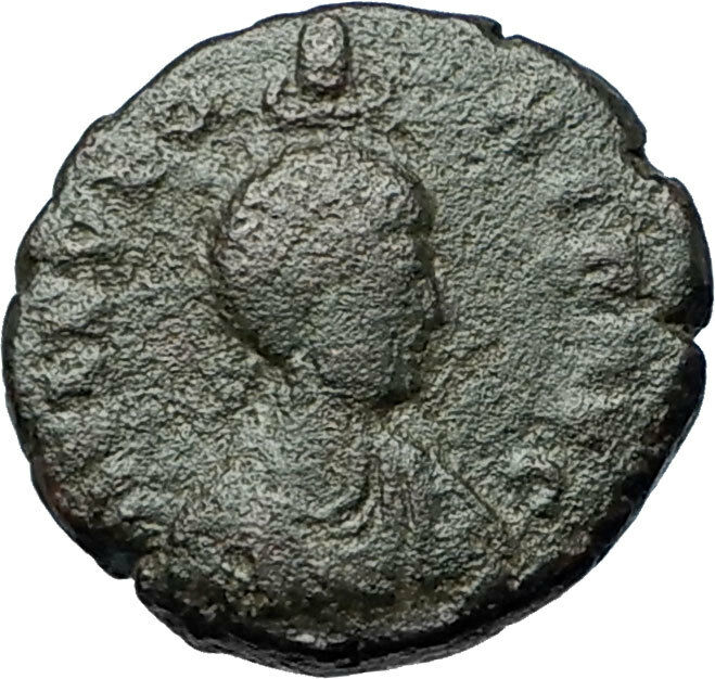 EUDOXIA Arcadius Wife 401AD Authentic Ancient Roman Coin VICTORY CHI-RHO i68190