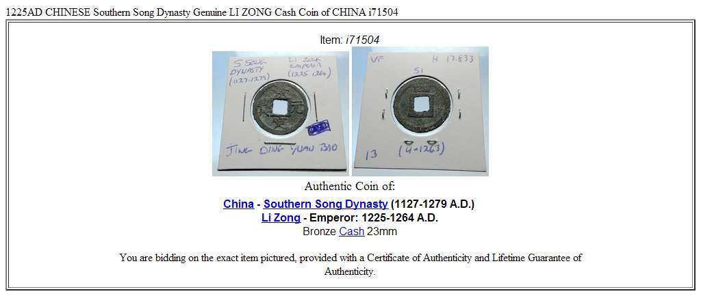 1225AD CHINESE Southern Song Dynasty Genuine LI ZONG Cash Coin of CHINA i71504