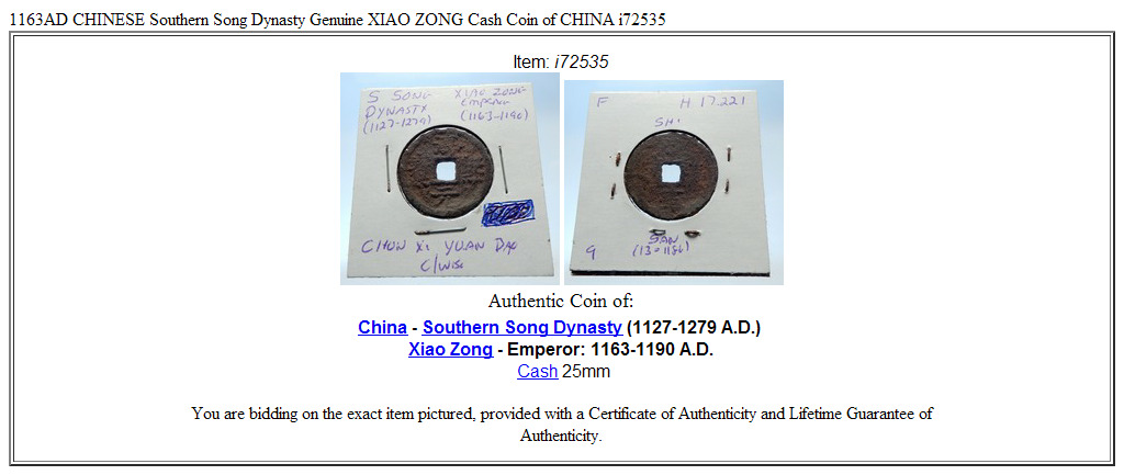 1163AD CHINESE Southern Song Dynasty Genuine XIAO ZONG Cash Coin of CHINA i72535