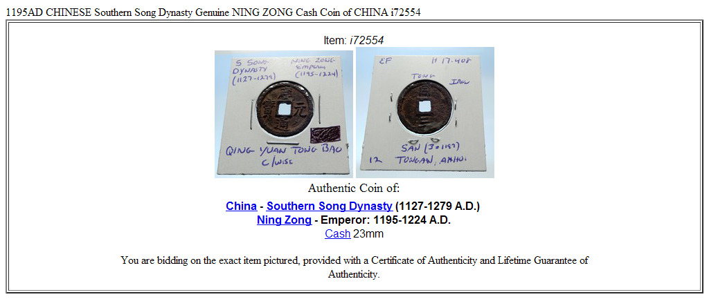 1195AD CHINESE Southern Song Dynasty Genuine NING ZONG Cash Coin of CHINA i72554