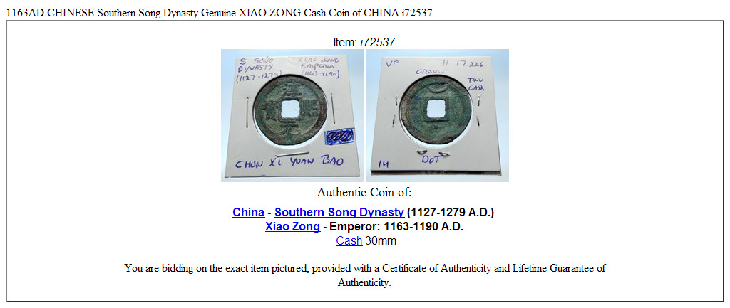 1163AD CHINESE Southern Song Dynasty Genuine XIAO ZONG Cash Coin of CHINA i72537