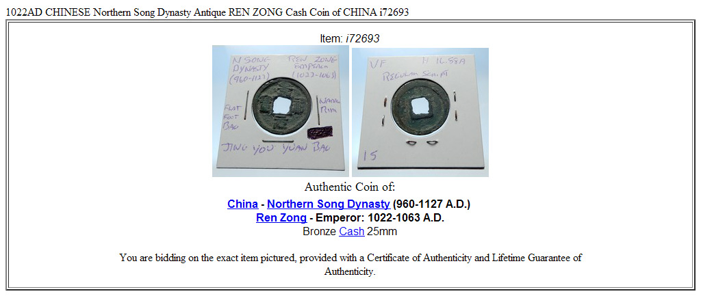 1022AD CHINESE Northern Song Dynasty Antique REN ZONG Cash Coin of CHINA i72693