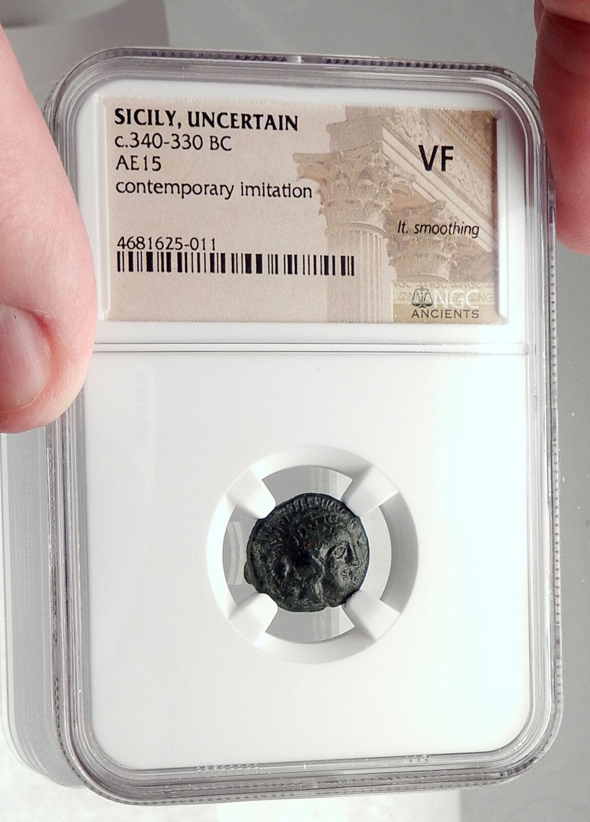 Athl / Atl / AΘA Mint in SICILY 340BC Athena Rare Ancient Greek Coin NGC i72733