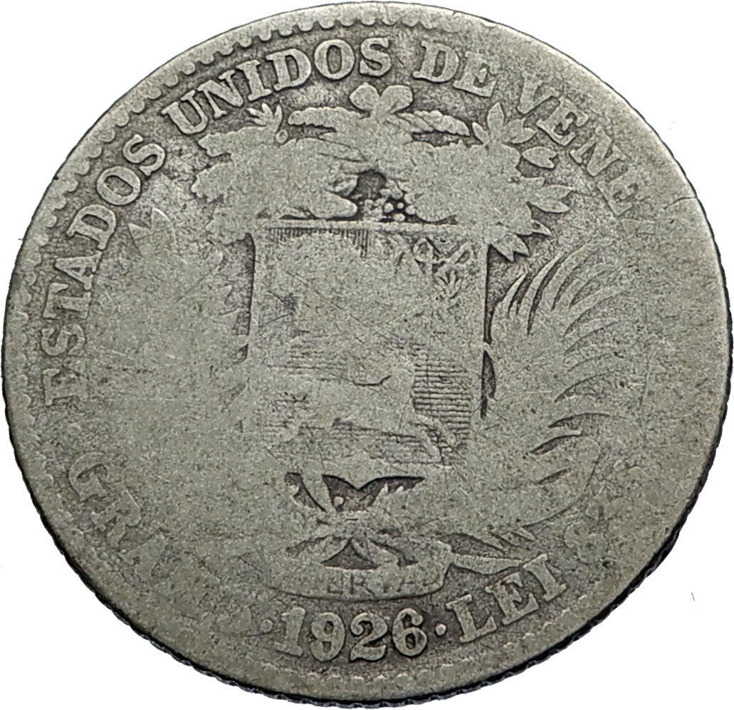 1926 Freemason President Simon Bolivar VENEZUELA Founder Silver Coin i71943