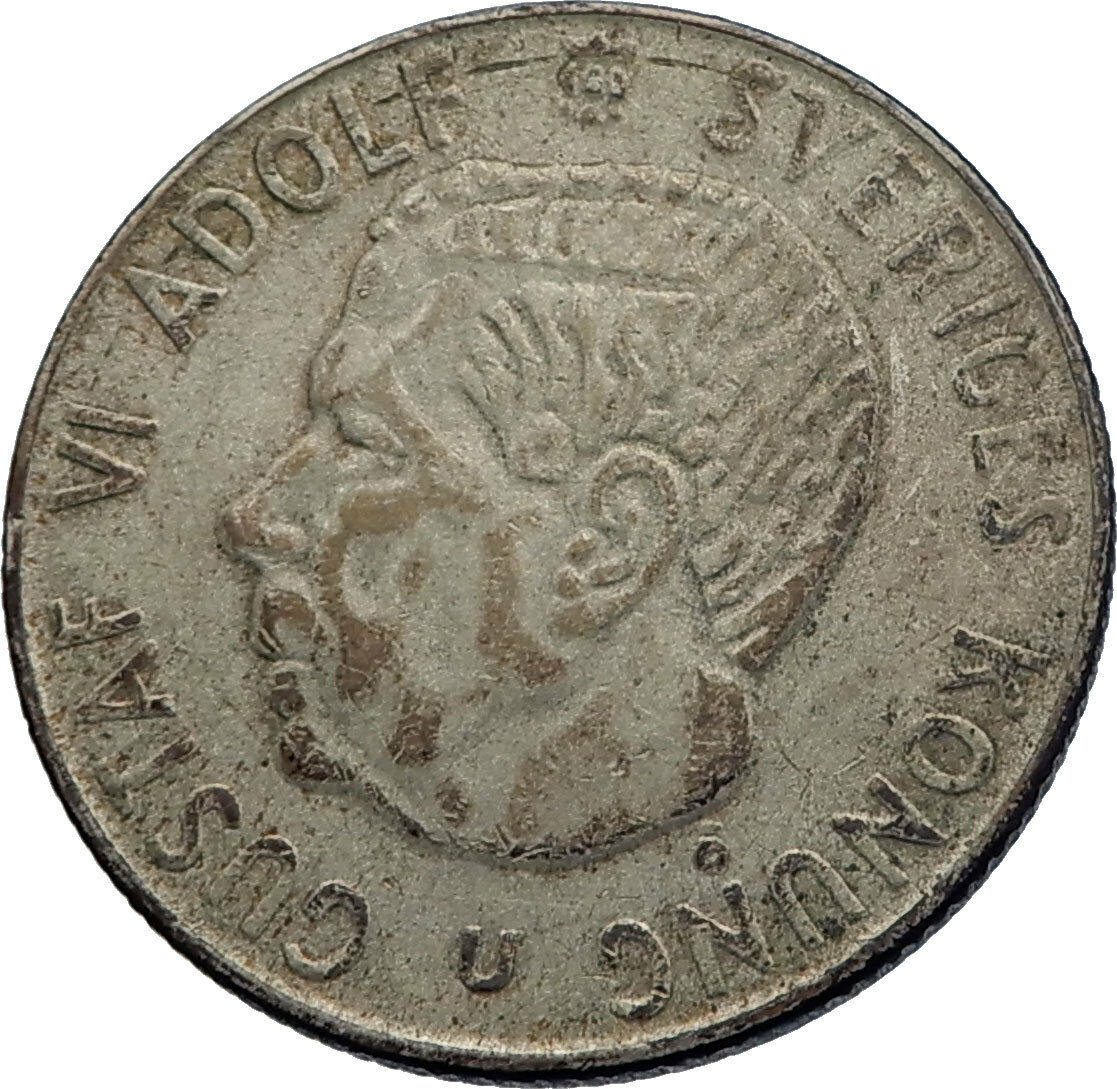 1966 Sweden GUSTAF VI Silver Krona Crowned ARMS Antique Vintage Coin i71965