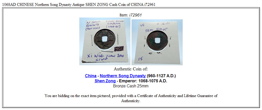 1068AD CHINESE Northern Song Dynasty Antique SHEN ZONG Cash Coin of CHINA i72961