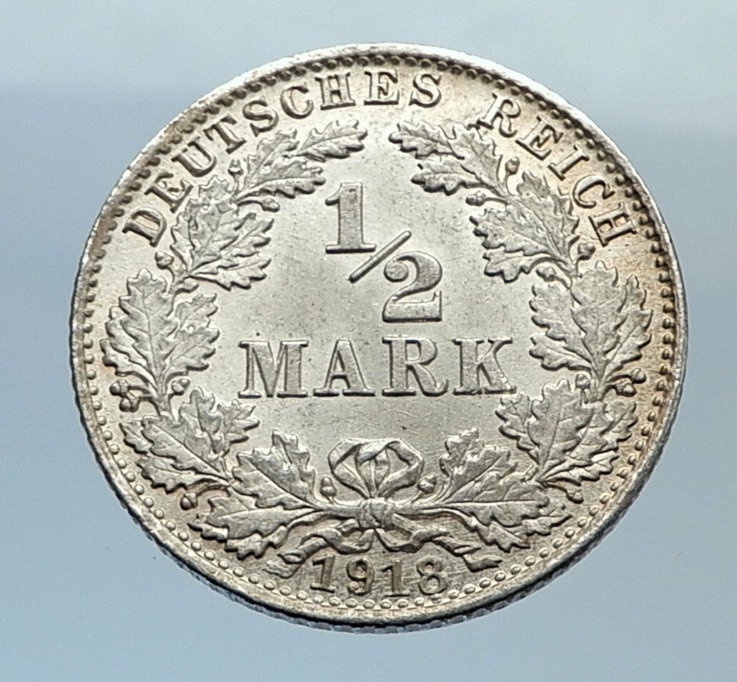 1918 WILHELM II of GERMANY 1/2 Mark Antique German Silver Coin Eagle i71641