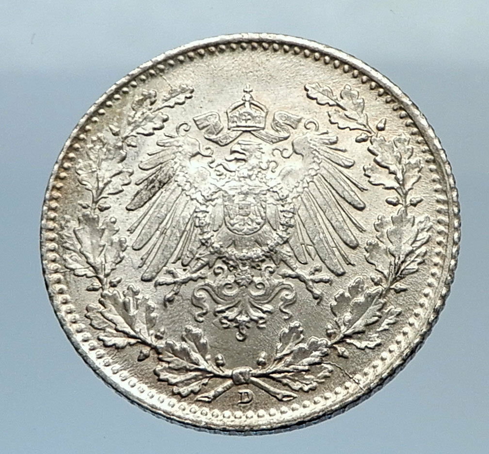 1918 WILHELM II of GERMANY 1/2 Mark Antique German Silver Coin Eagle i71641