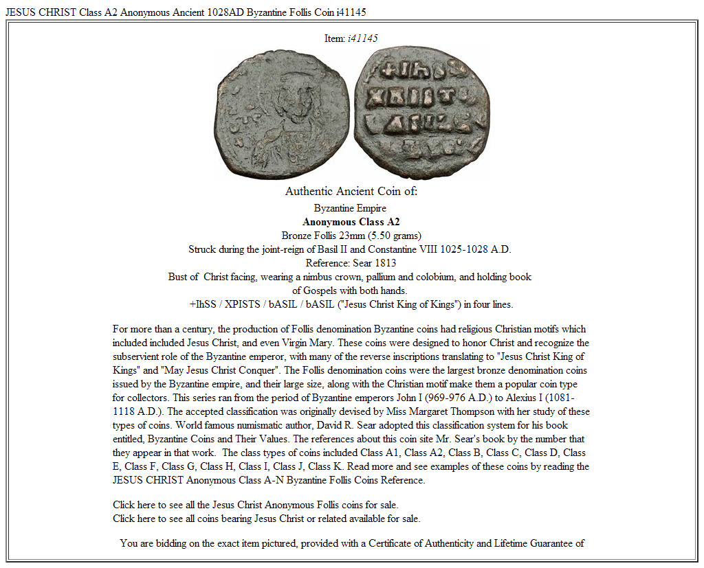 JESUS CHRIST Class A2 Anonymous Ancient 1028AD Byzantine Follis Coin i41145