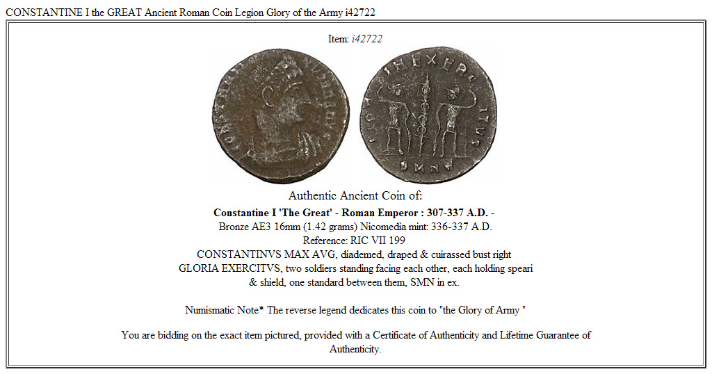 CONSTANTINE I the GREAT Ancient Roman Coin Legion Glory of the Army i42722