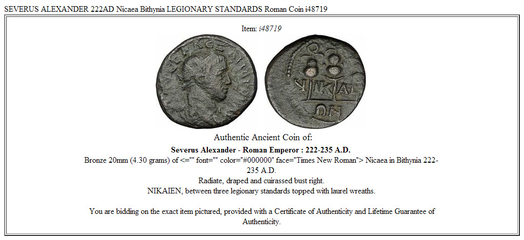 SEVERUS ALEXANDER 222AD Nicaea Bithynia LEGIONARY STANDARDS Roman Coin i48719