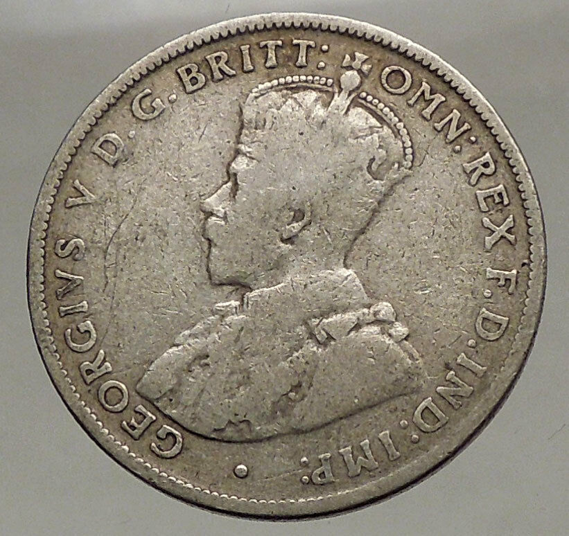 1915 AUSTRALIA - FLORIN Large SILVER Coin King George V Coat-of-Arms i57108