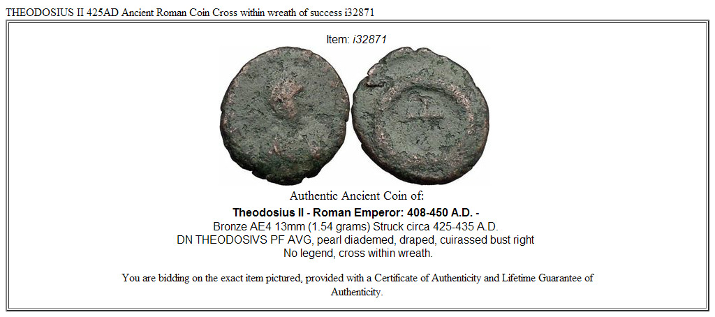 THEODOSIUS II 425AD Ancient Roman Coin Cross within wreath of success i32871