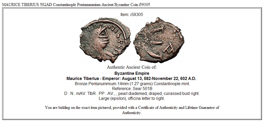 MAURICE TIBERIUS 582AD Constantinople Pentanummium Ancient Byzantine Coin i59305