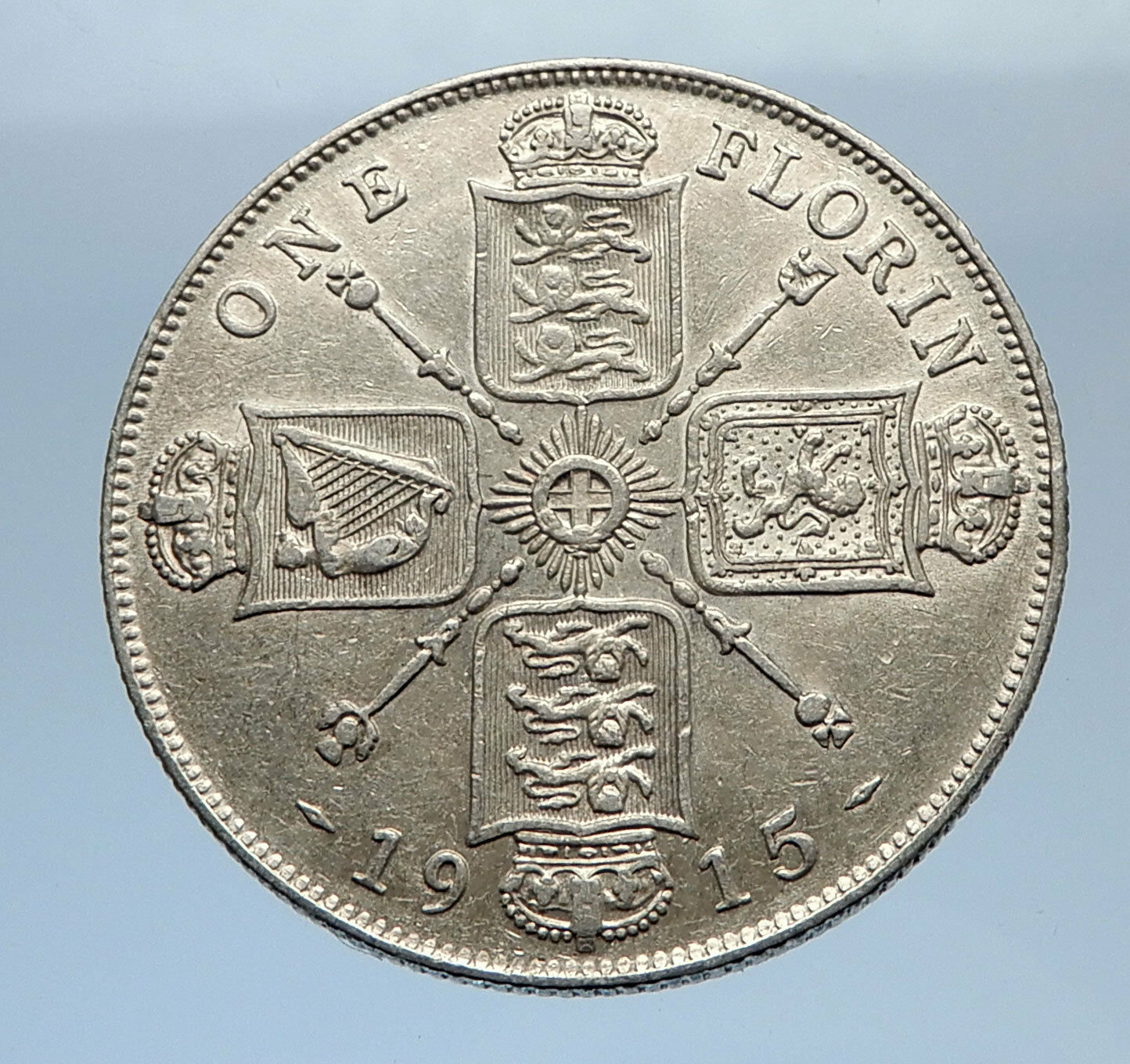 1915 United Kingdom Great Britain GEORGE V Silver Florin 2 Shillings Coin i69411