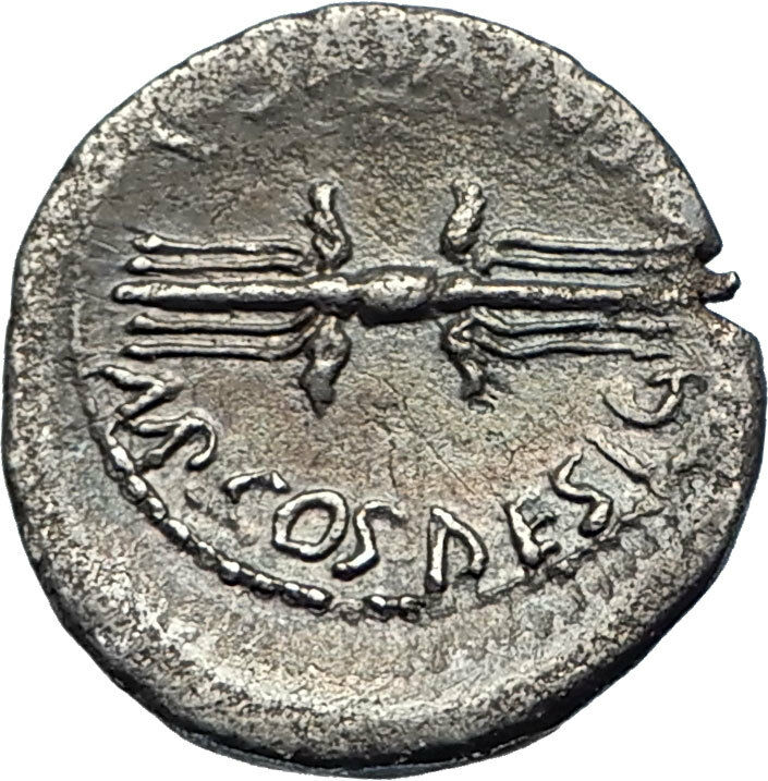 AUGUSTUS as OCTAVIAN 40BC Authentic Ancient Silver Roman Coin THUNDERBOLT i68124