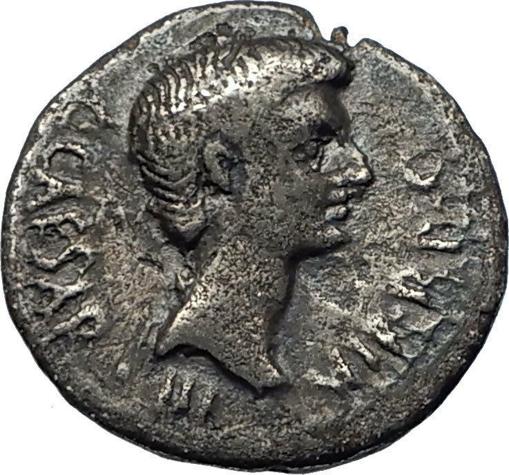 AUGUSTUS as OCTAVIAN 40BC Authentic Ancient Silver Roman Coin THUNDERBOLT i68124