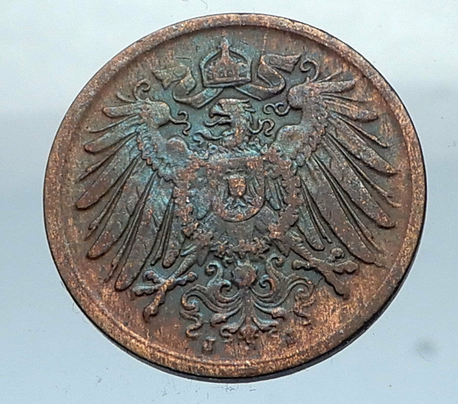 1905 J GERMANY 2 Pfennig Antique German Empire Coin of King WILHELM II i66823