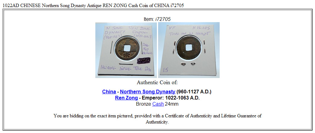 1022AD CHINESE Northern Song Dynasty Antique REN ZONG Cash Coin of CHINA i72705