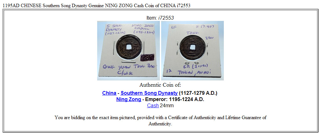 1195AD CHINESE Southern Song Dynasty Genuine NING ZONG Cash Coin of CHINA i72553