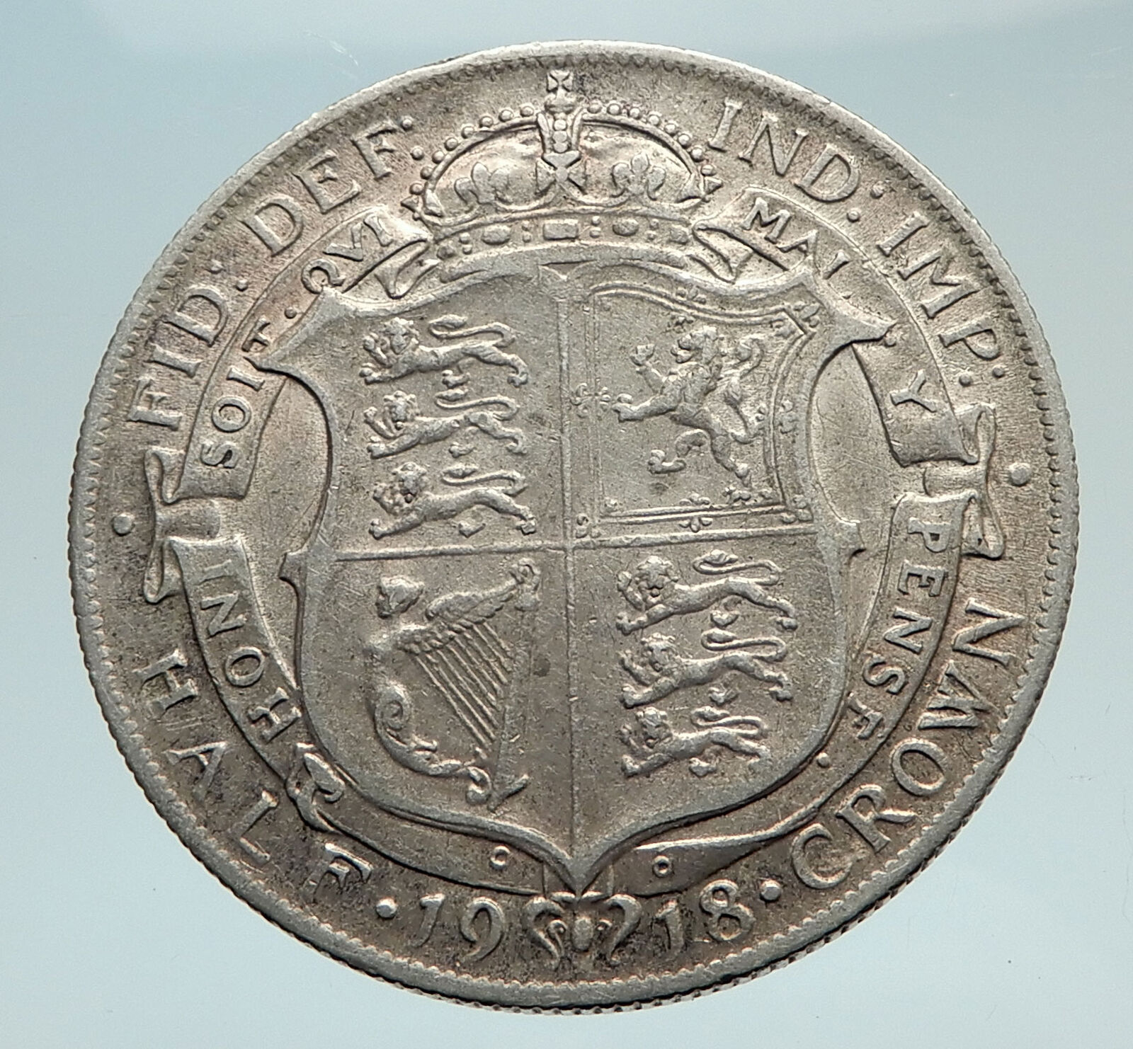 1918 Great Britain United Kingdom UK King GEORGE V Silver Half Crown Coin i74504