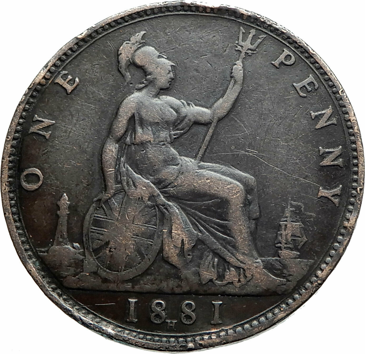 1881 UK Great Britain United Kingdom QUEEN VICTORIA Genuine Penny Coin i76212