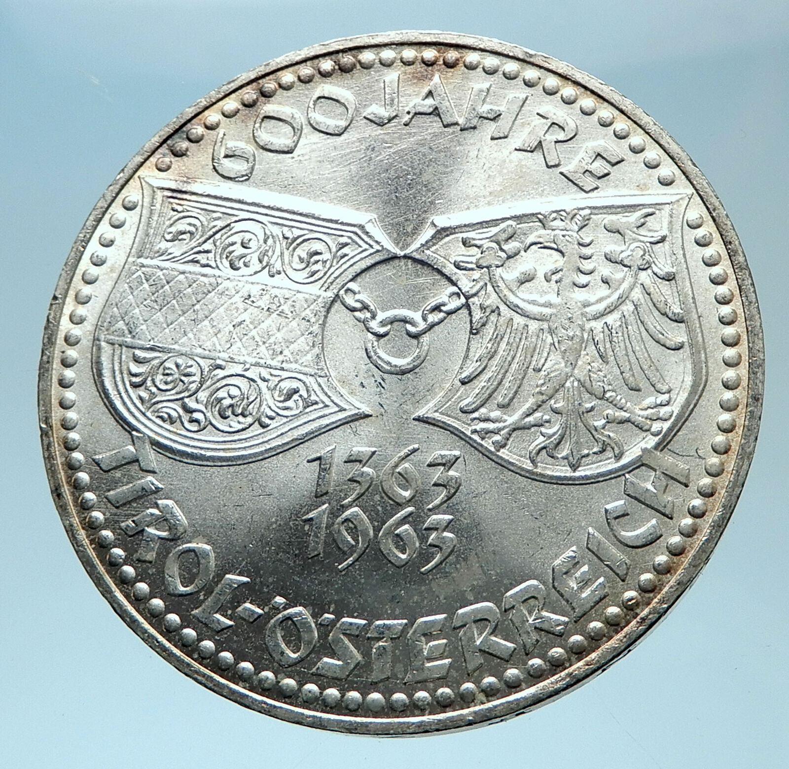 1963 AUSTRIA Tyrol and Austrian Shields Genuine Silver 50 Shilling Coin i78020