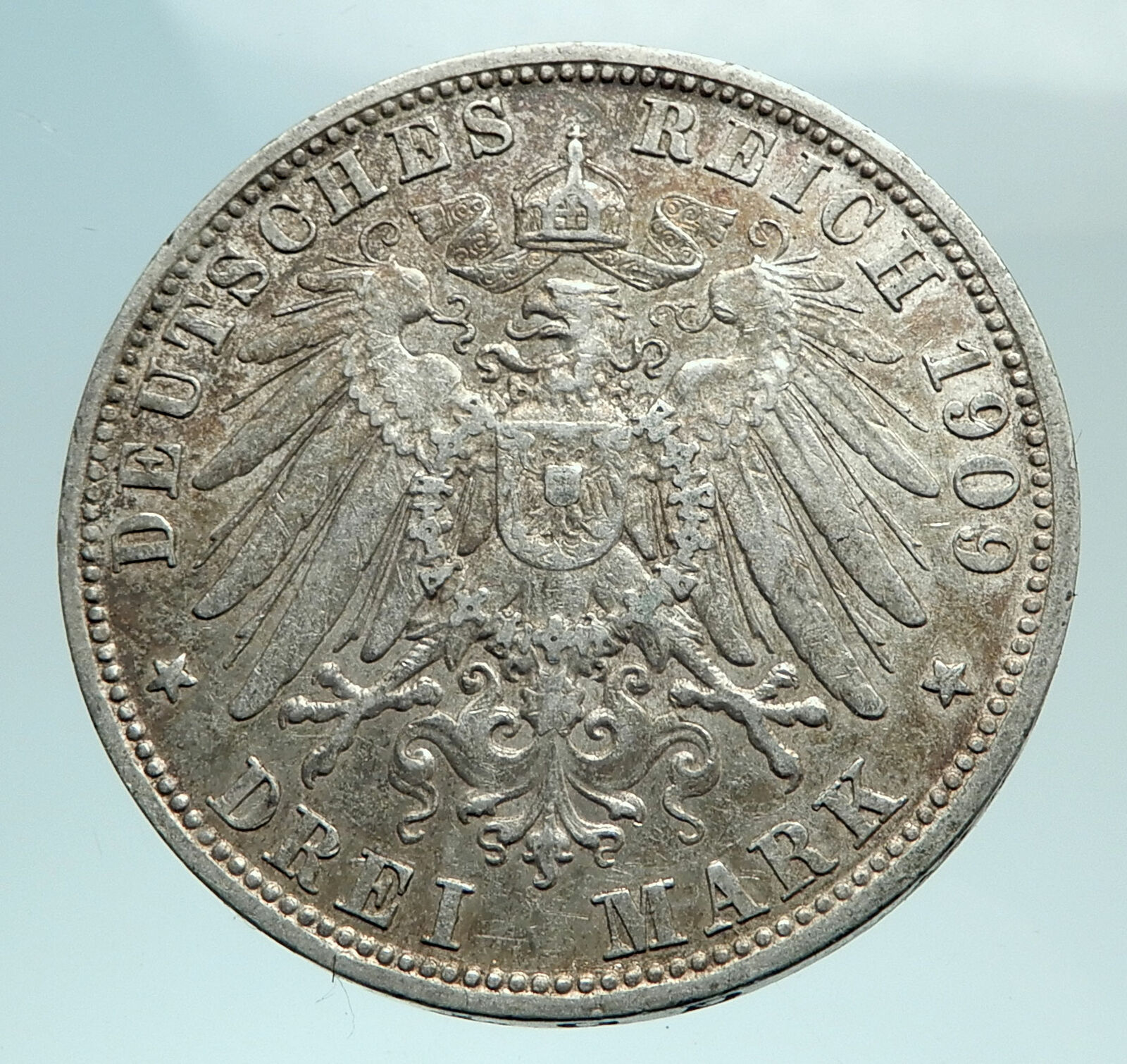 1909 GERMANY German States BAVARIA King OTTO Silver 3 Mark Coin w EAGLE i79805