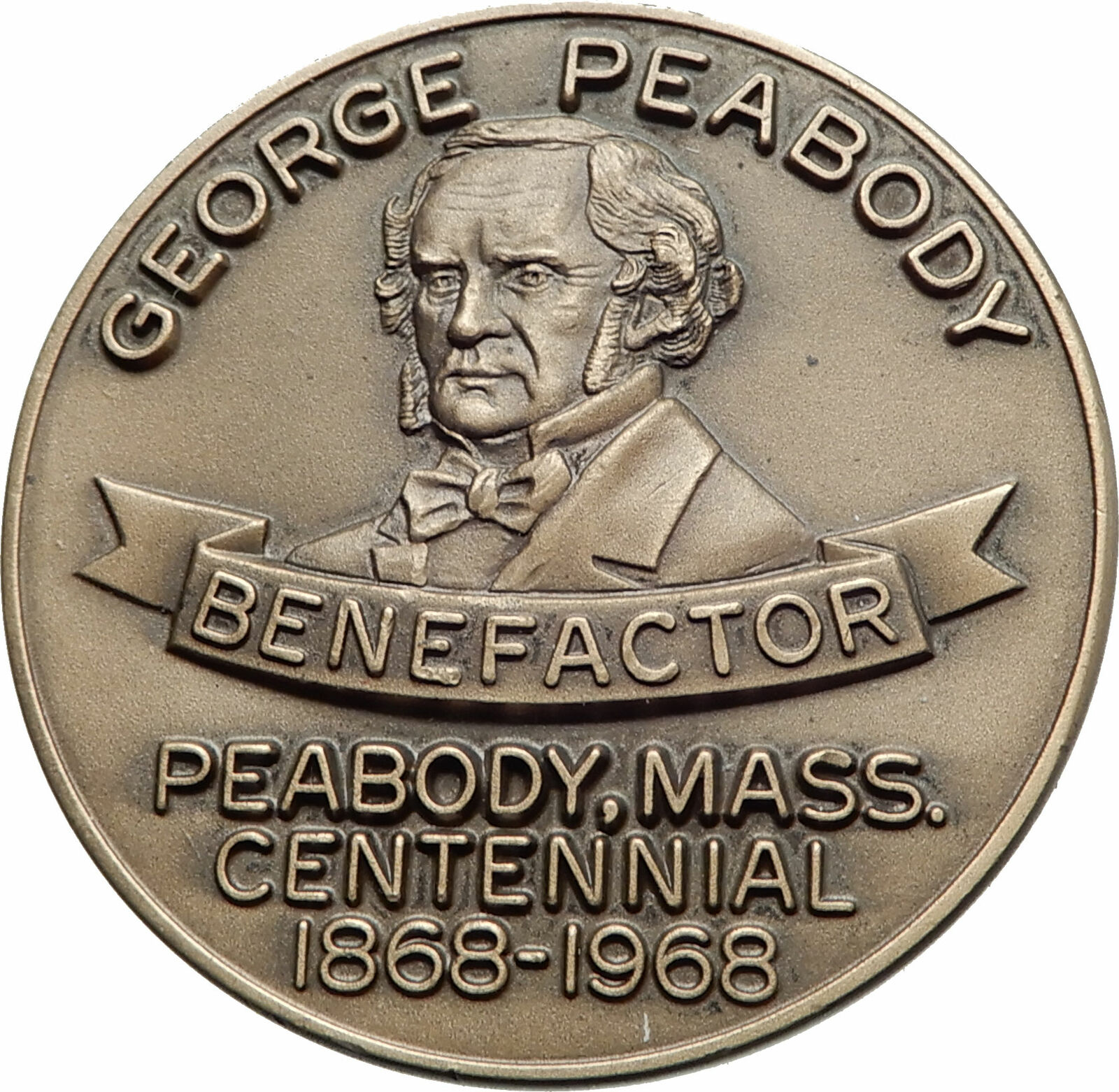 1968 MASSACHUSETTS GEORGE PEABODY Town & City Benefactor Genuine Medal i80272