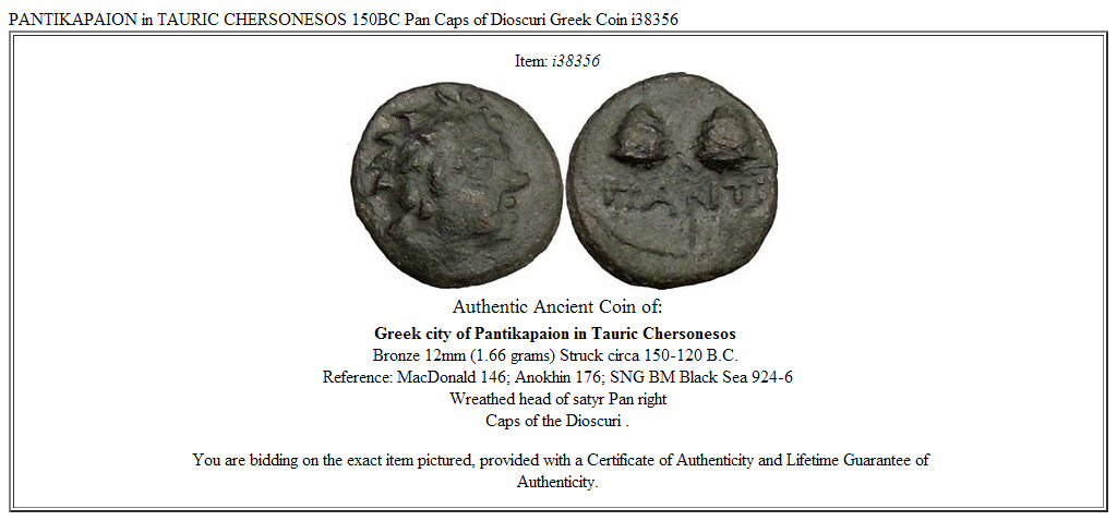 PANTIKAPAION in TAURIC CHERSONESOS 150BC Pan Caps of Dioscuri Greek Coin i38356