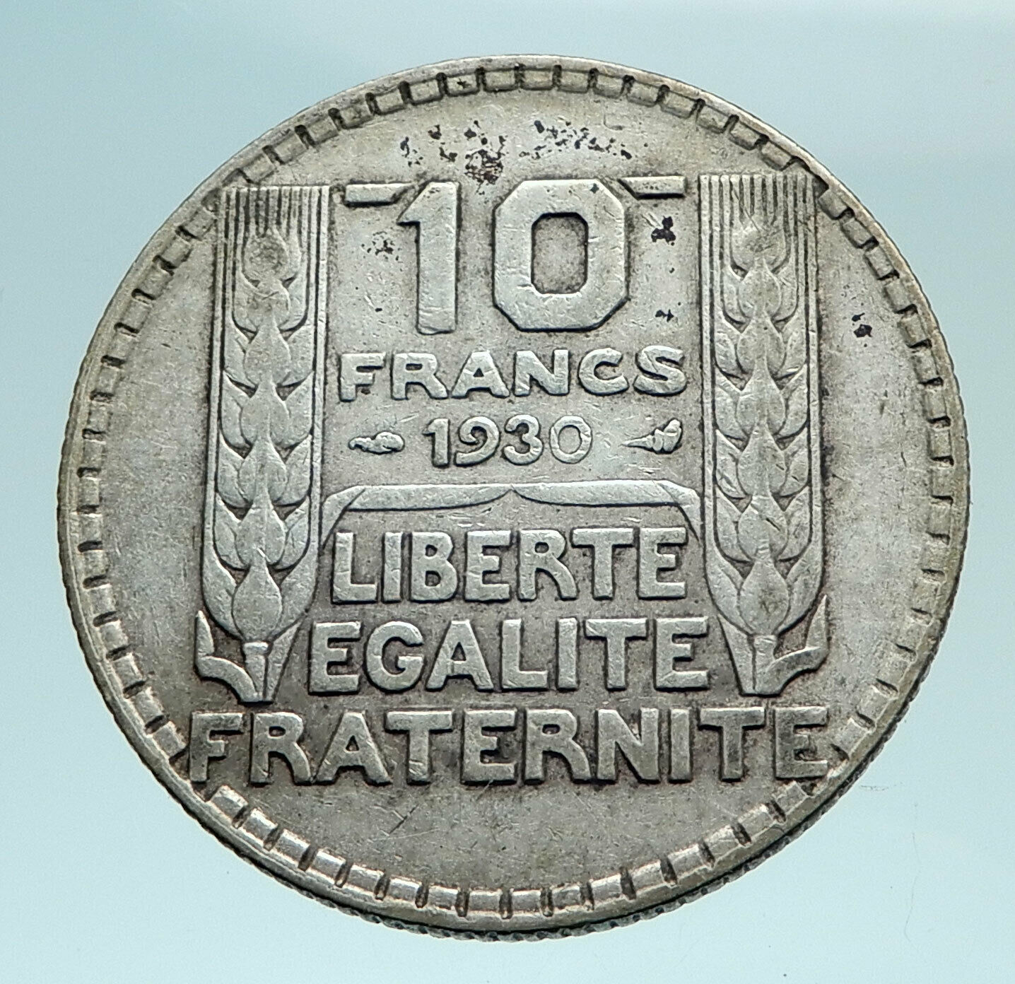 1930 FRANCE w Marianne FRENCH MOTTO Antique Genuine Silver 10 Francs Coin i79455