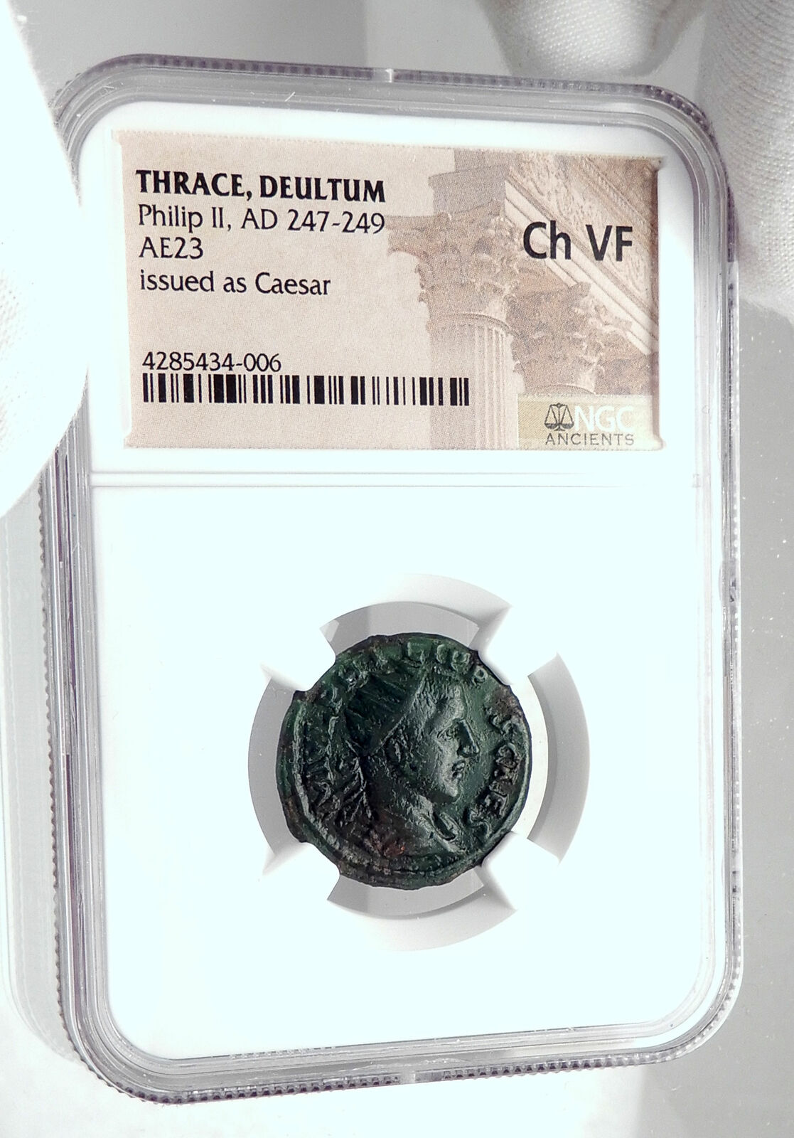 PHILIP II as Caesar Ancient 244AD DEULTUM Thrace Romona Coin HOMONOIA NGC i80125