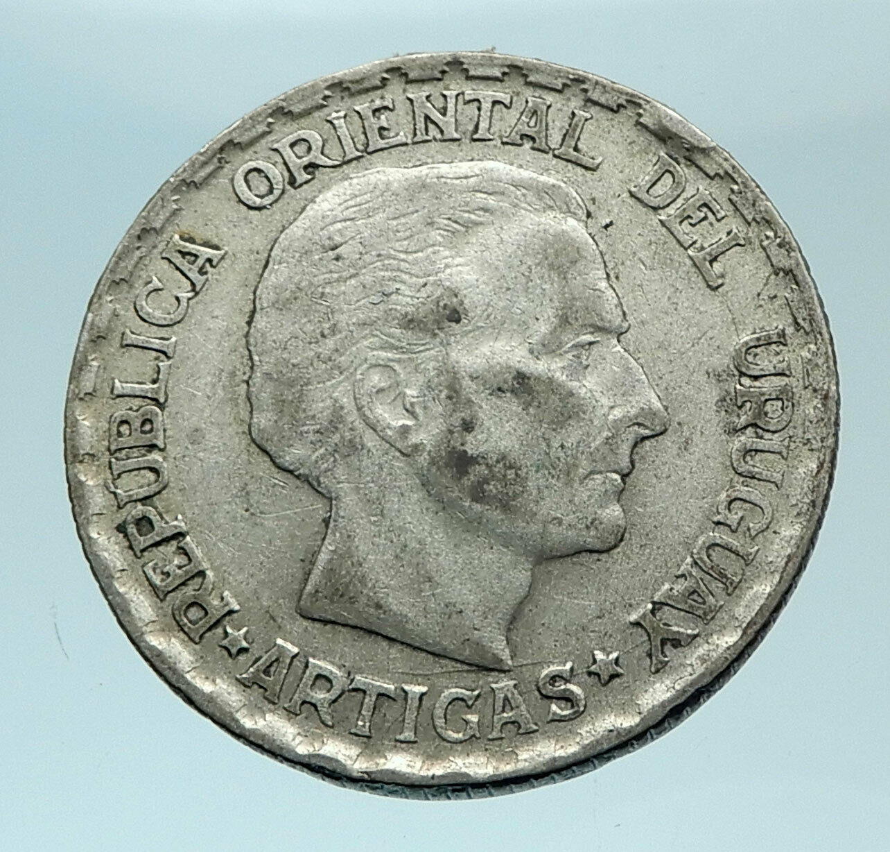 1943 URUGUAY Founding Father Hero ARTIGAS Silver Vintage WWII Time Coin i78795