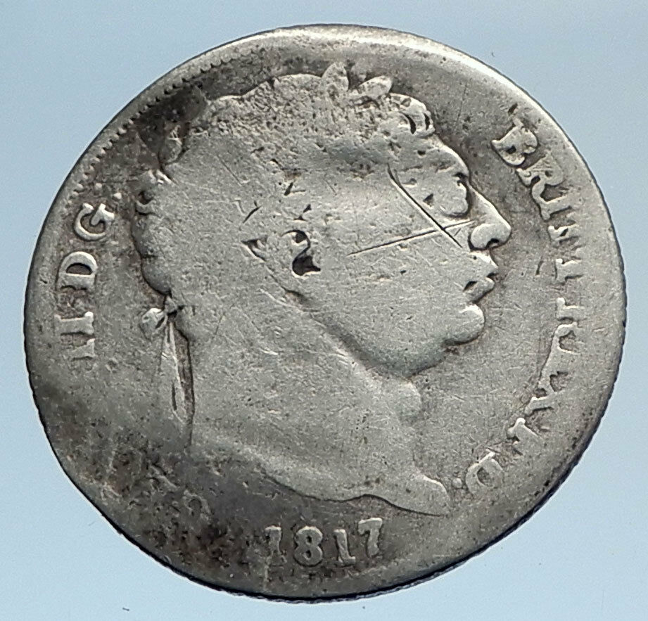 1817 UK Silver Great Britain United Kingdom KING GEORGE III SixPence Coin i74308