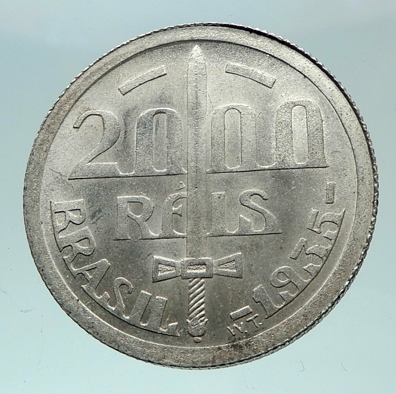 1935 BRAZIL Silver 2000 Reis Coin w Duke of Caxias Marshall Alvez de Lima i81588