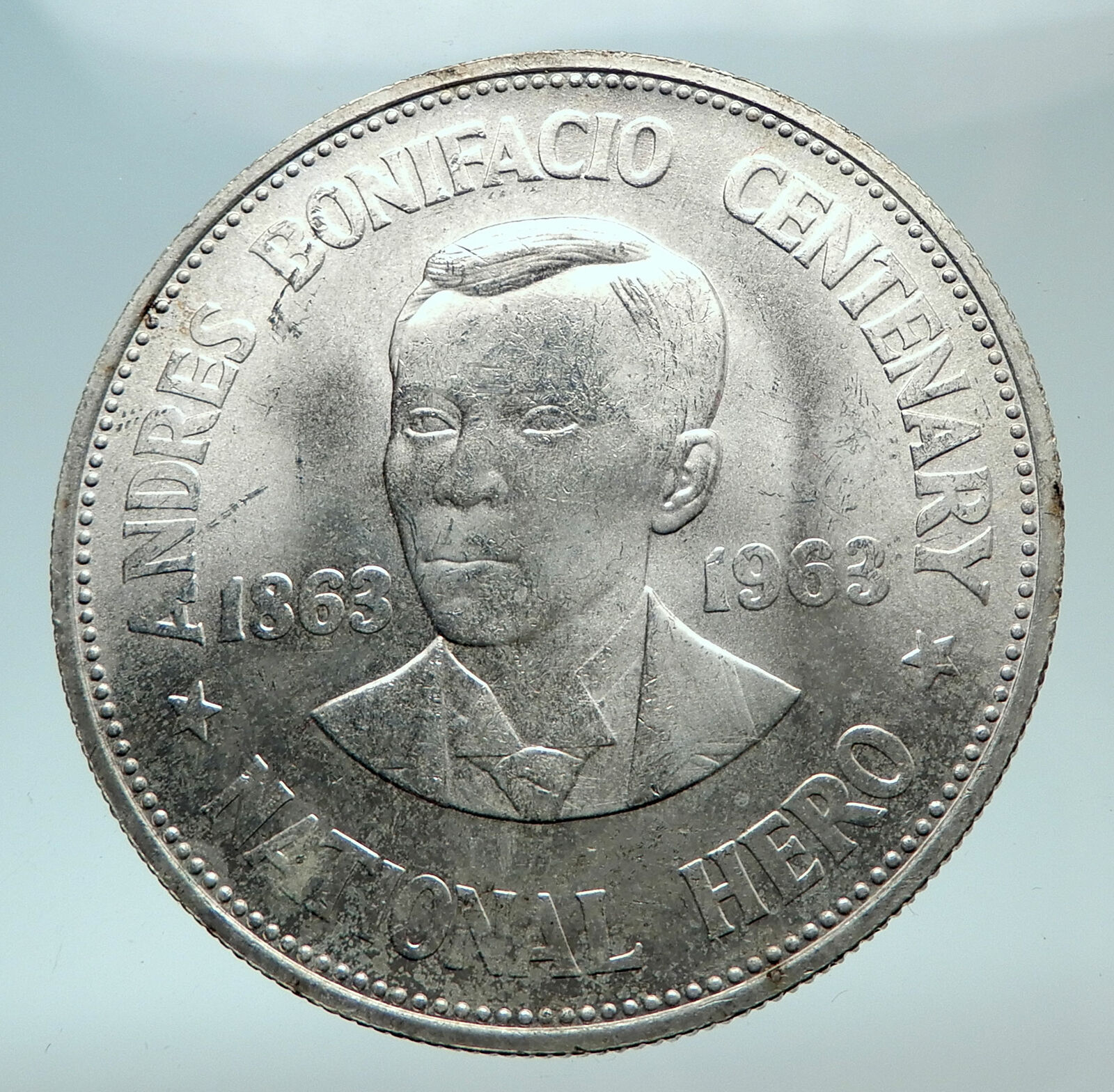 1963 PHILIPPINES Birth Andres Bonifacio Large Antique 1 Peso SILVER Coin i81573